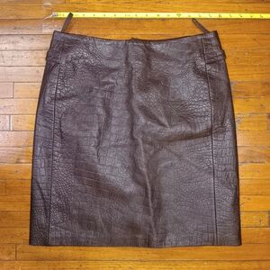 New Fontier Brown Leather Vintage Crocodile-Patterned Skirt